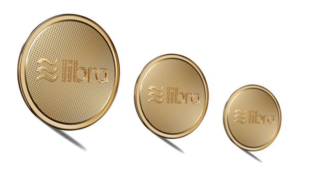 Έννοια των χρυσά νομίσματα Ζυγός με λογότυπο μπροστά. Νέο έργο της ψηφιακής πληρωμής κρυπτονομισμάτων. 3D απόδοση Coin τοποθετημένο σε λευκό φόντο. - Φωτογραφία, εικόνα