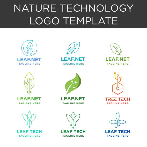 leaf technology logo collection vector design internet nature symbol set - Vector, Image