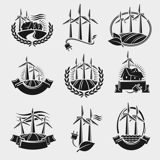 Windmill labels and elements set. Collection icon windmill. Vector - Vecteur, image