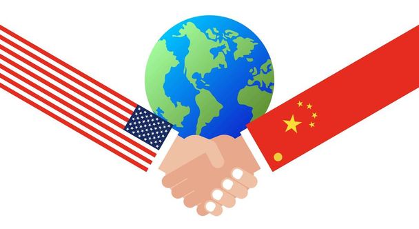 Apertando as mãos com a bandeira da China e dos Estados Unidos
 - Vetor, Imagem