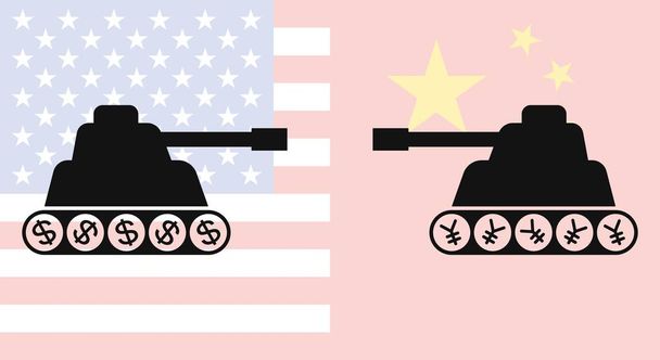 Dois silhueta tanque de frente para o outro com fundo da China f
 - Vetor, Imagem