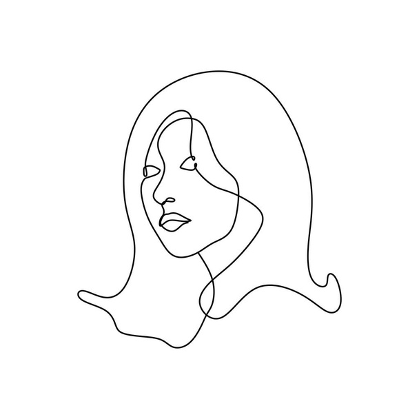 Muchacha abstracta cara minimalismo línea continua dibujo vector ilustración diseño minimalista. Retrato de mujeres artísticas con un estilo lineal
. - Vector, imagen