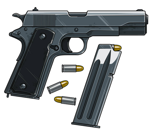 Graphic detailed handgun pistol with ammo clip - Vector, Image