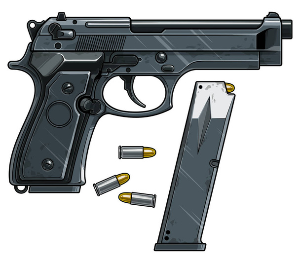 Pistola gráfica de pistola detallada con clip de munición
 - Vector, imagen