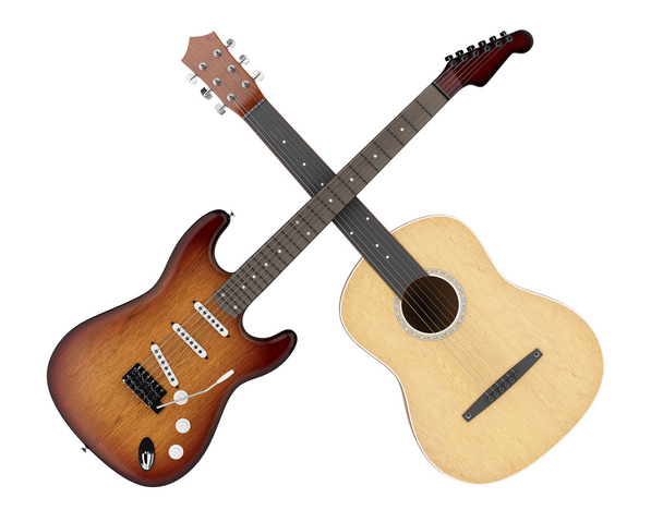 due chitarre acustiche ed elettriche isolate su fondo bianco
 - Foto, immagini