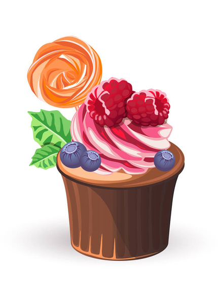 berry muffin and meringue on a stick - Vector, Image