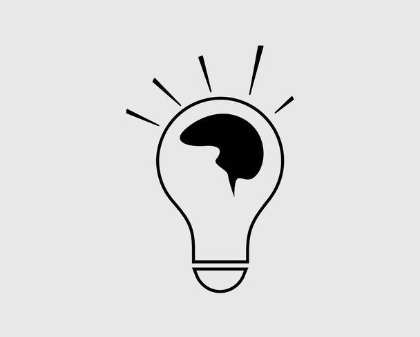 Creative Idea  line Icon. Human brain on Light bulb. - Vector, Image