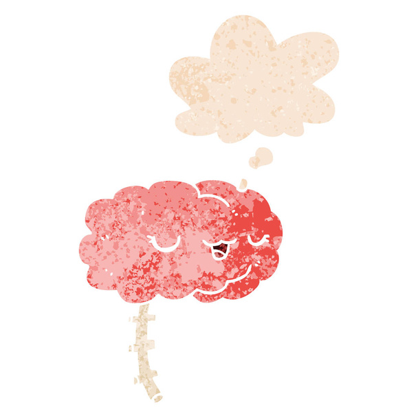 szczęśliwy Cartoon mózgu i myśli bańka w stylu retro teksturowane - Wektor, obraz