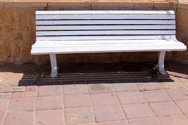 bench in the city park on the Mediterranean coast in the north of the state of Israel  - Photo, Image