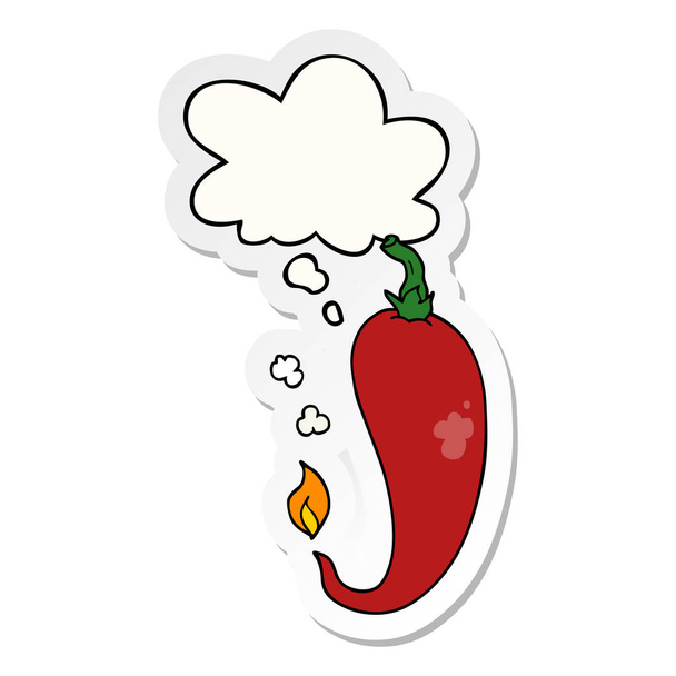 cartoon chili pepper and thought bubble as a printed sticker - Vector, Image