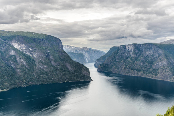 Beautiful panorama view on landscape of Aurlandsfjord near Flam. - Photo, Image