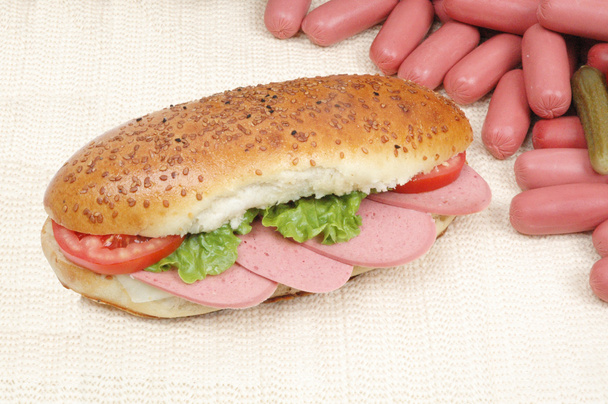 lange sub broodjes met salami - Foto, afbeelding
