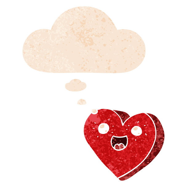 καρδιά καρτούν χαρακτήρα και φούσκα σκέψης σε ρετρό υφή αχούρι - Διάνυσμα, εικόνα