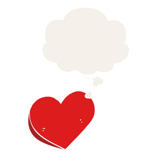 κινούμενα σχέδια αγάπη καρδιά και φούσκα σκέψης σε στυλ ρετρό - Διάνυσμα, εικόνα