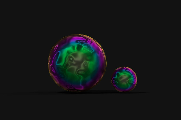 Spheres with the colorful surface, dark background, 3d rendering. - Photo, Image