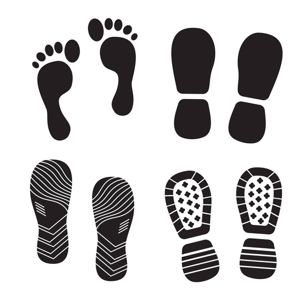 Footprint silhouettes vector icon. Boots and sneakers step marks. - Vector, Image