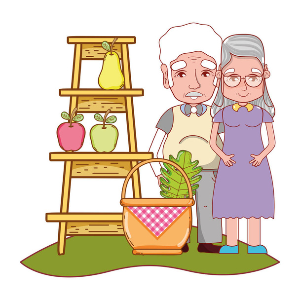 かわいい祖父母カップル漫画 - ベクター画像