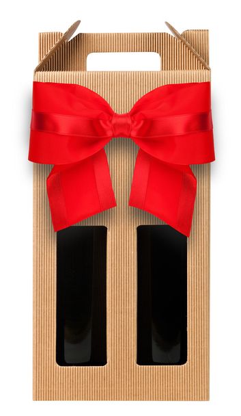 şarap hediye kutu kırmızı yay ile - Fotoğraf, Görsel
