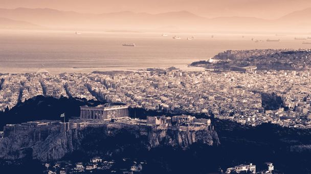Old retro version of Acropolis in Athens. - Photo, Image