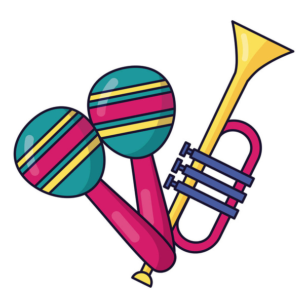 trumpet and maracas music colorful background - Vector, Image
