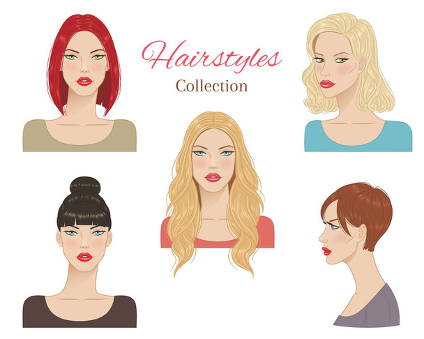 Beautiful young women with fashion trendy hairstyles. vector illustration. - Vector, Image