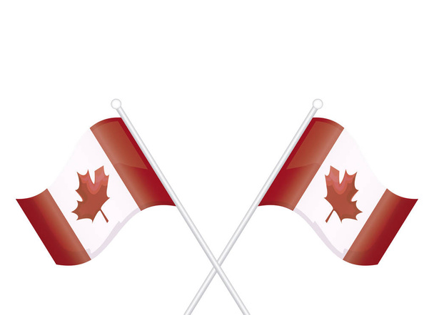 флаги Канады патриотической в палочке скрещены
 - Вектор,изображение