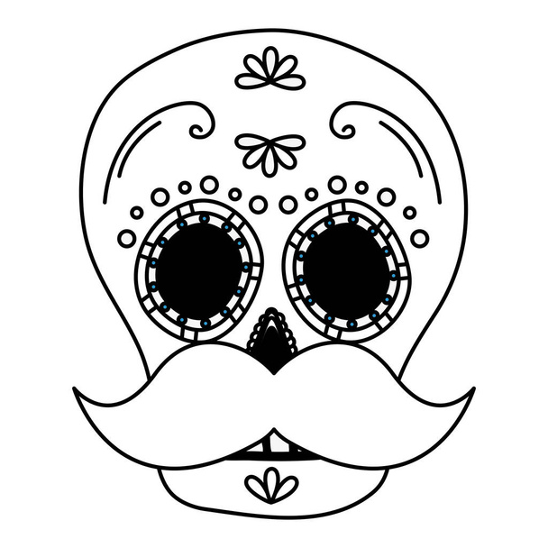 el día de la fiesta muerta la máscara del cráneo con el bigote
 - Vector, Imagen