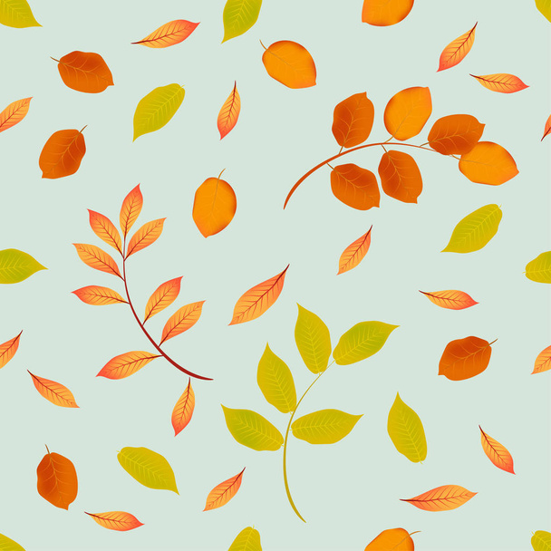 Pastel mavi arka plan üzerinde renkli sonbahar yaprakları ile dikişsiz desen - Vektör, Görsel