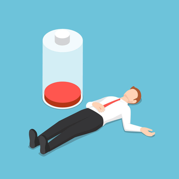 Изометрический бизнесмен падает в обморок на полу с низким энергопотреблением
 - Вектор,изображение
