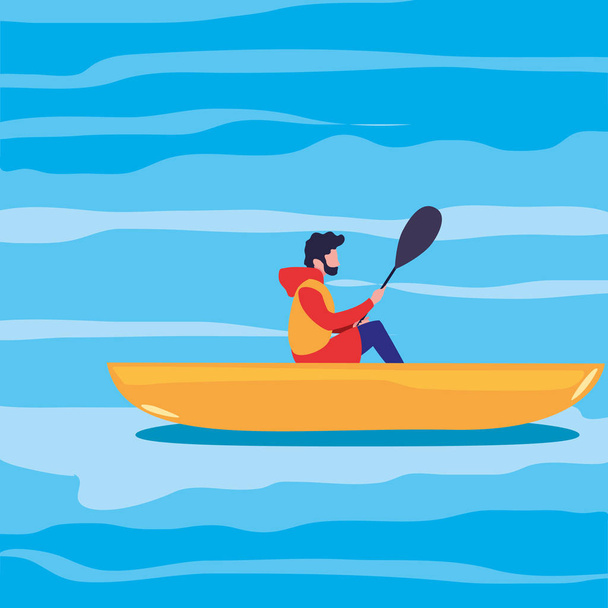 Человек в речной лодке
 - Вектор,изображение