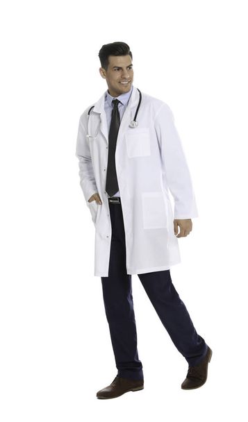 Full length portrait of medical doctor with stethoscope isolated on white - Zdjęcie, obraz