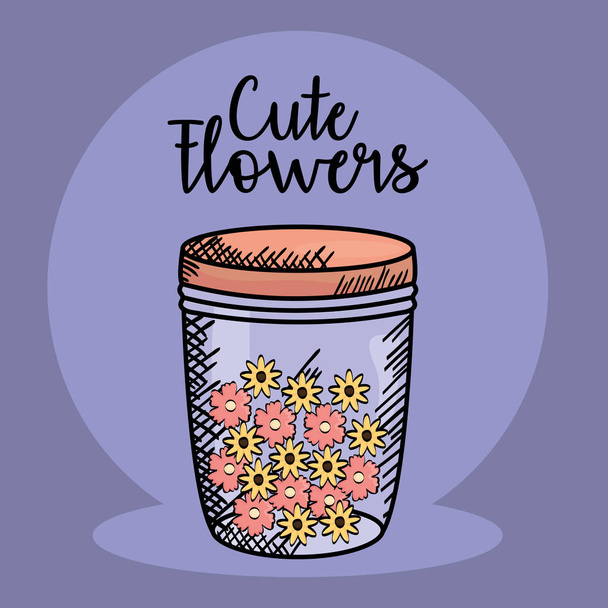 mason jar glass with flowers drawing - Vector, Image