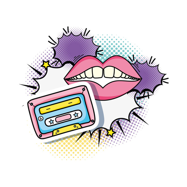 口の女性ポップアートスタイルのカセット - ベクター画像