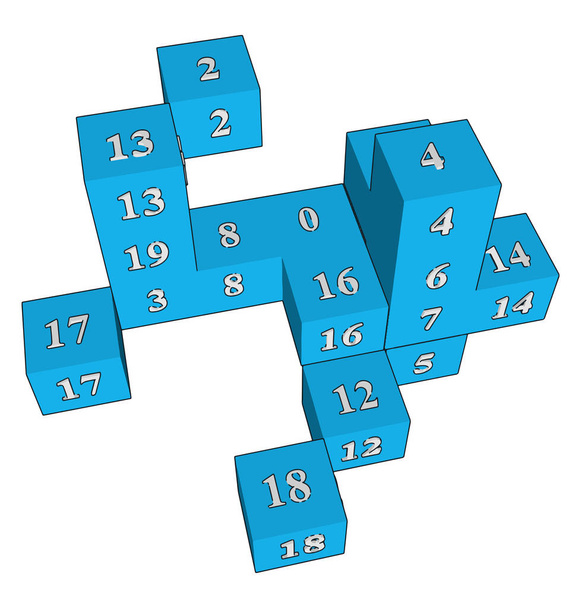 Blue dice toys, illustration, vector on white background. - Vecteur, image