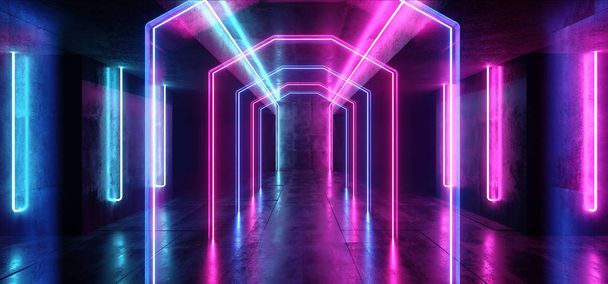 Futuristische Sci Fi Laser Neon shapes gloeiende lichte levendige Purpl - Foto, afbeelding