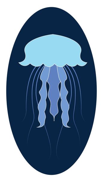 Blue jellyfish in sea, illustration, vector on white background. - Vector, Image