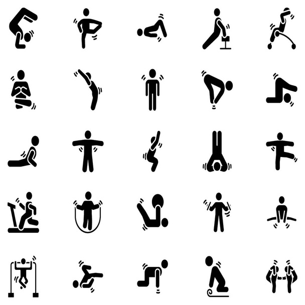 Aquí está el gimnasio, el ejercicio y los iconos del yoga fijados en diseño de la línea que consiste en 50 visuales.Estos iconos se pueden editar según necesidad. Agarrarlo y usarlo
 - Vector, Imagen