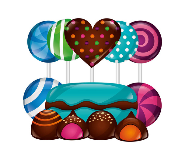 sweet lollipops macarons caramel bonbons chocolate - Vector, Image