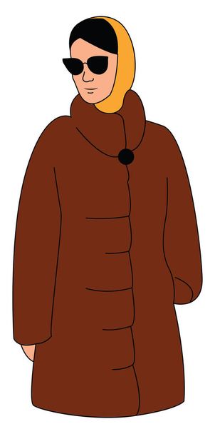 Woman in fur coat, illustration, vector on white background. - ベクター画像