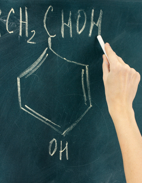 Chemical structure formula written on blackboard with chalk. - Foto, Bild