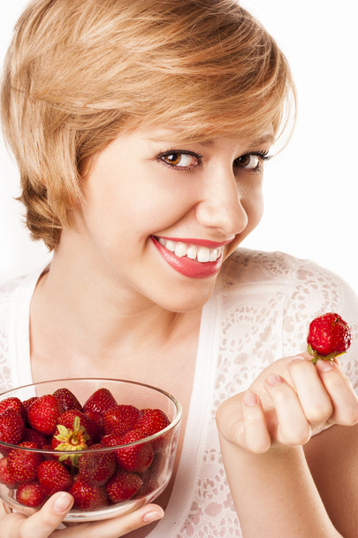 blonde with berries. healthy meal - Φωτογραφία, εικόνα