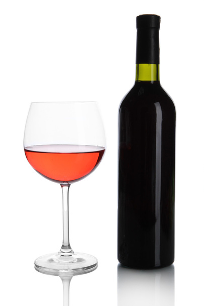Red wine glass and bottle of wine isolated on white - Valokuva, kuva
