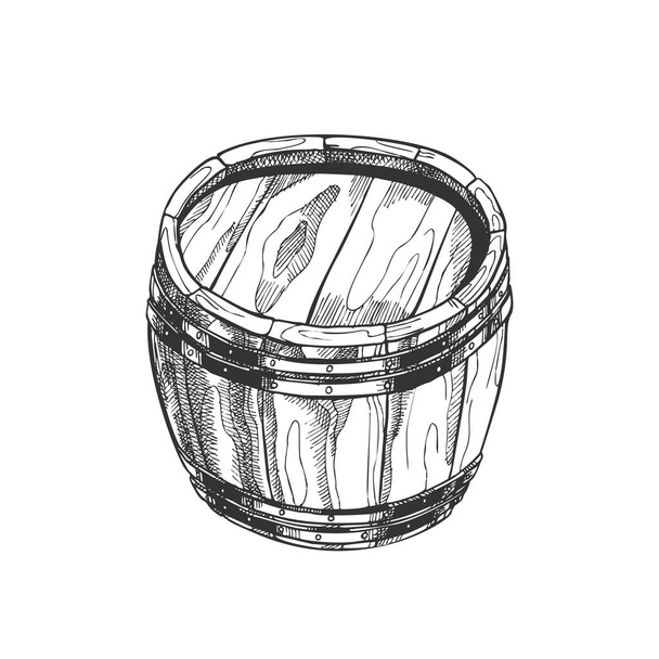 Vector de barril de madera vintage dibujado a mano
 - Vector, Imagen