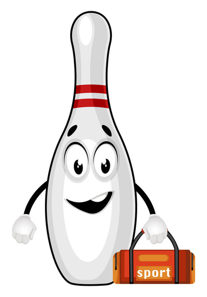 Bowling pin with sport bag, illustration, vector on white backgr - Vector, Image