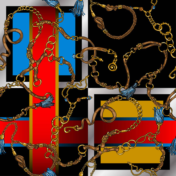 Бесшовная текстура в стиле 80-х от поясов и цепей
 - Вектор,изображение