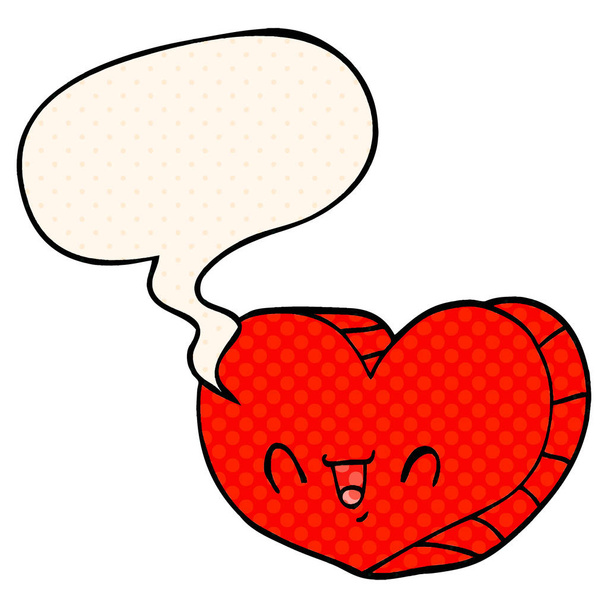 κινούμενα σχέδια αγάπη καρδιά και φούσκα ομιλίας σε στυλ κόμικ - Διάνυσμα, εικόνα