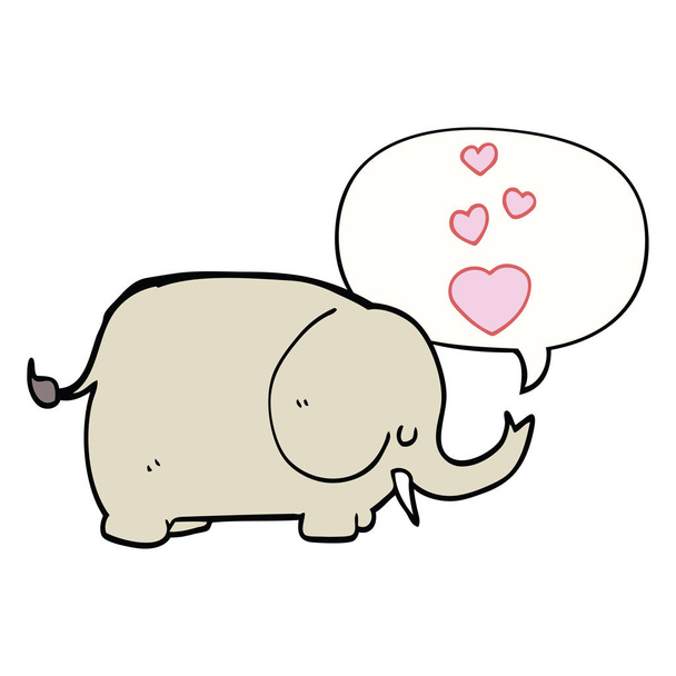 aranyos rajzfilm elefánt és a szeretet szívek és a beszéd buborék - Vektor, kép