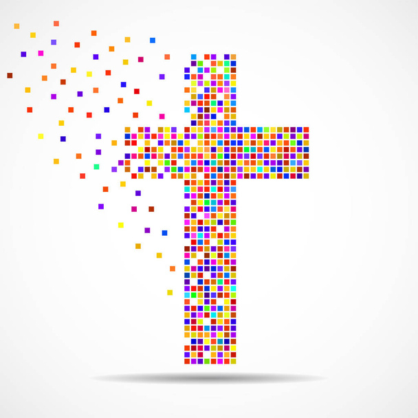 Cruz colorida abstracta de pixeles. Símbolo cristiano. Vector
 - Vector, Imagen