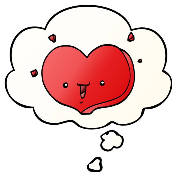 cartoon happy love heart and thought bubble in smooth gradient s - Vector, Image