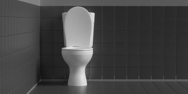 Toilet bowl on black background, copy space. 3d illustration - Photo, Image